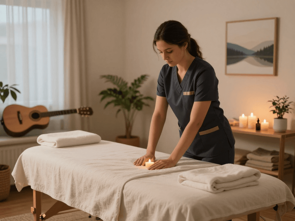 안산출장마사지 professional setup in a calming home environment for a soothing experience.