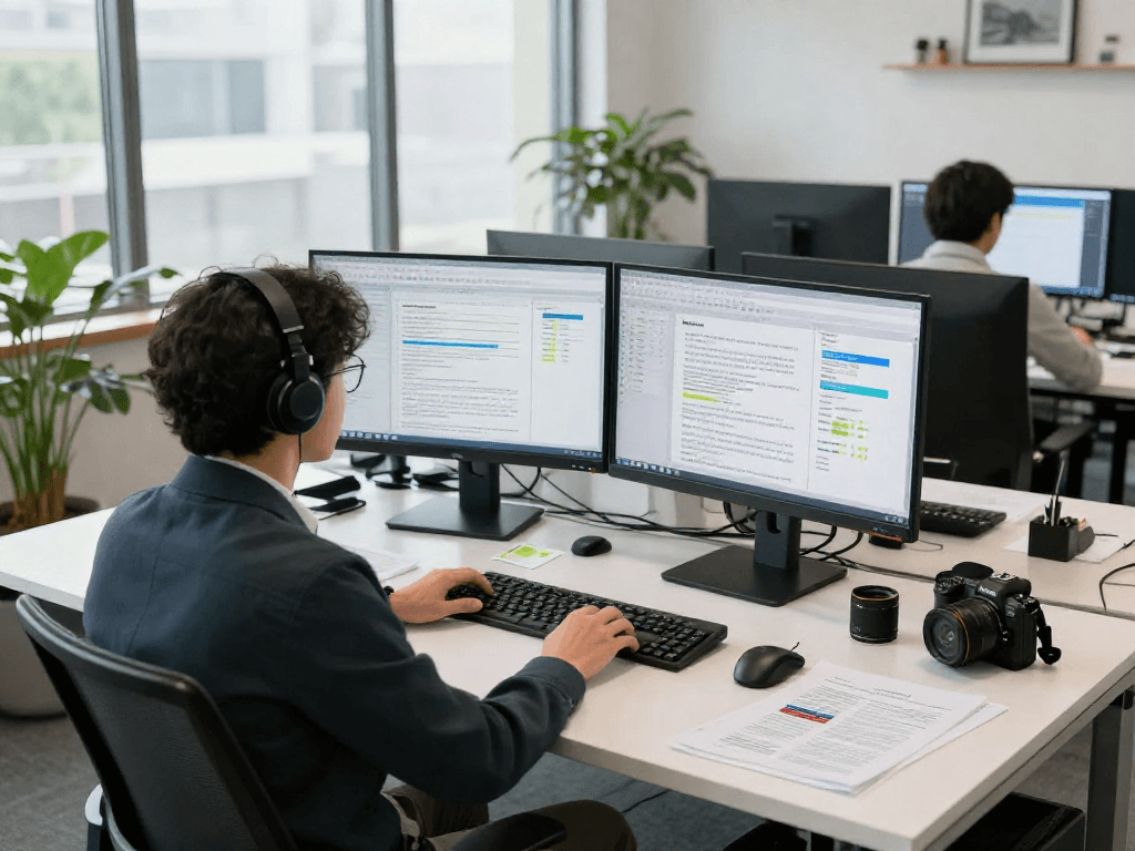 Document fraud detection analysis in a modern workspace with tools for data verification.