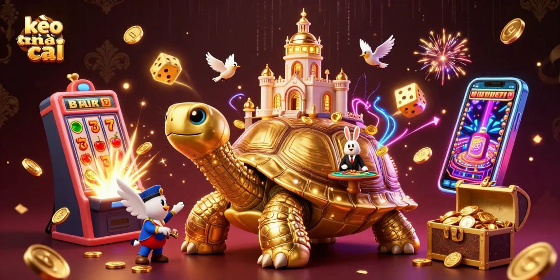 Experience kèo nhà cái excitement with golden tortoise casino, jackpot slot machine, and vibrant gaming atmosphere.