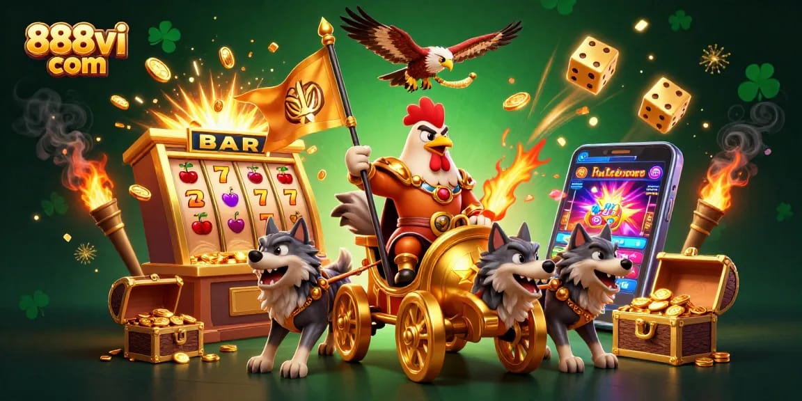 Play and win with 888vi com at this vibrant online casino adventure, featuring a battle-ready rooster and exciting jackpots.