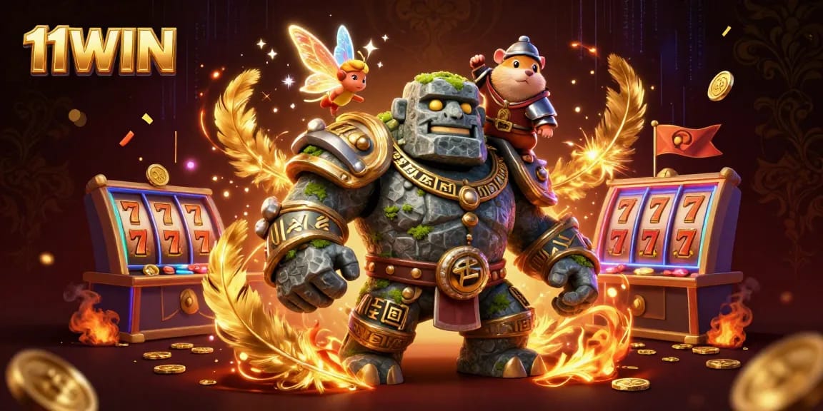 Experience thrilling gameplay with 11WIN as characters engage in a lively casino scene.