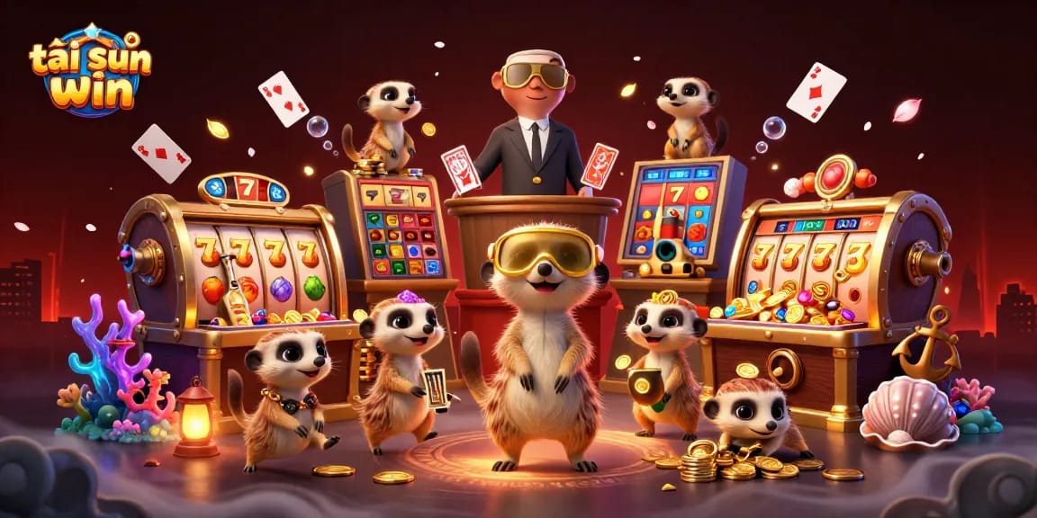 Experience the excitement of tải sun win with enchanting meerkats managing a vibrant casino filled with action.