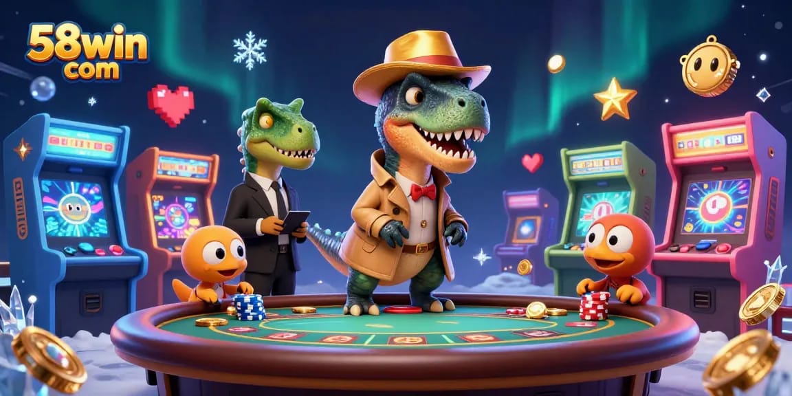 Experience thrilling gameplay at 58win com with a cartoon velociraptor at the blackjack table.