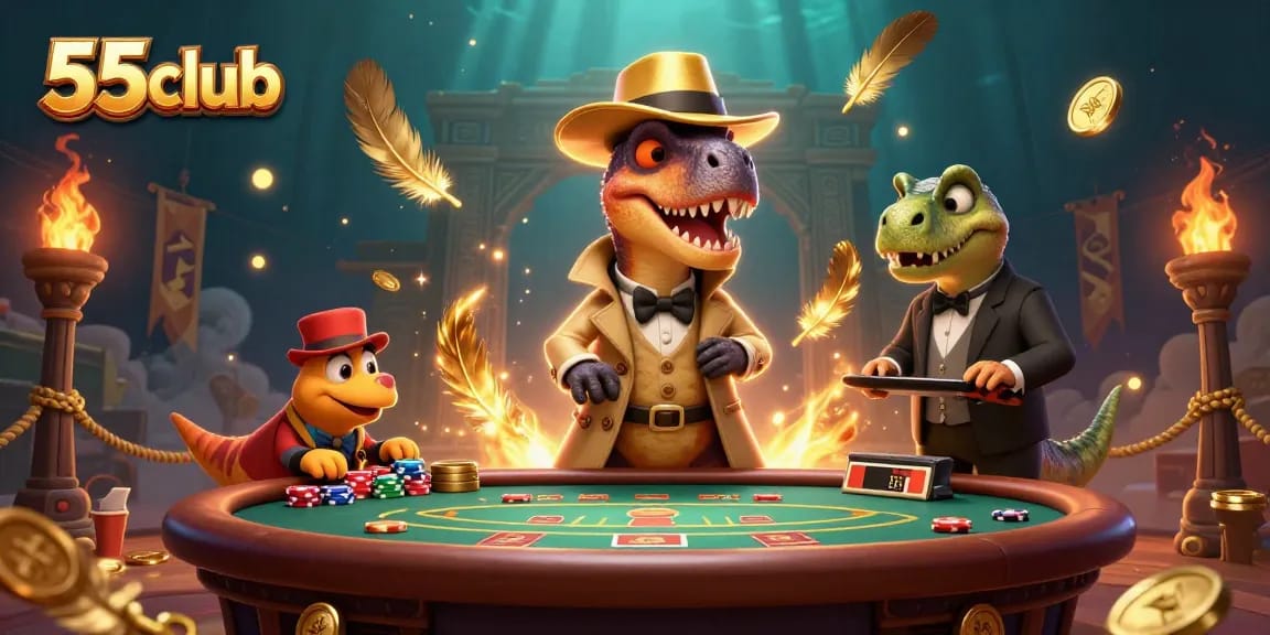 Experience thrilling moments at 55club while a velociraptor counts cards between bets and more.