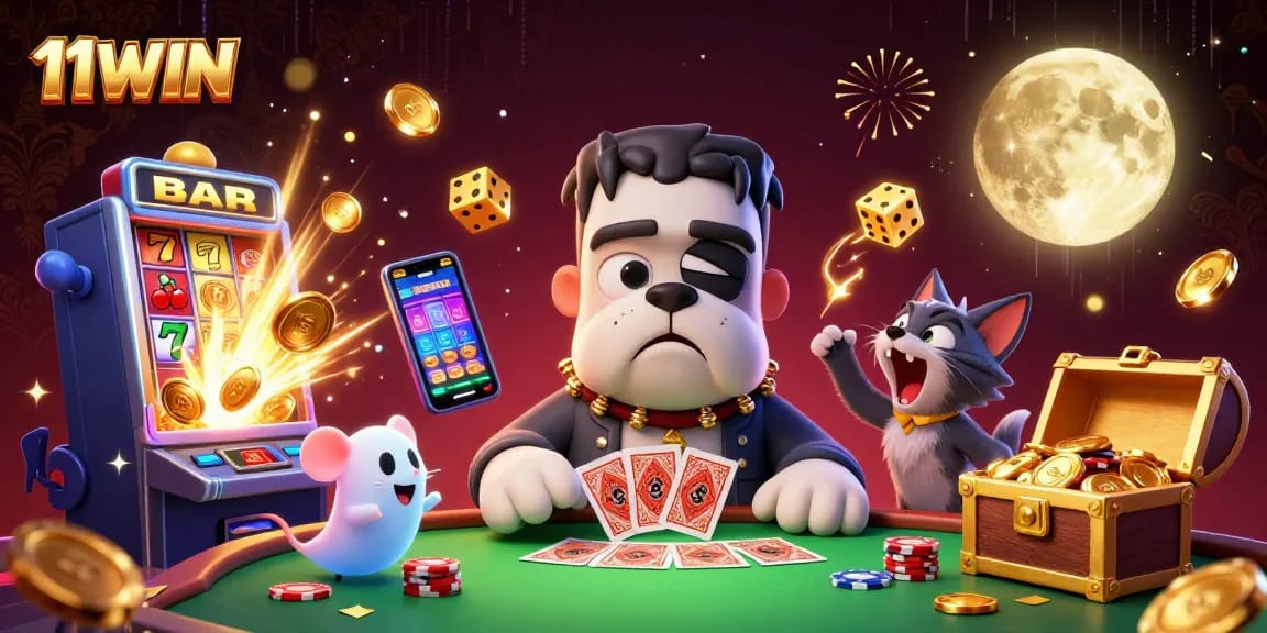 Join the excitement at 11WIN with vibrant 3D casino characters and thrilling game elements.