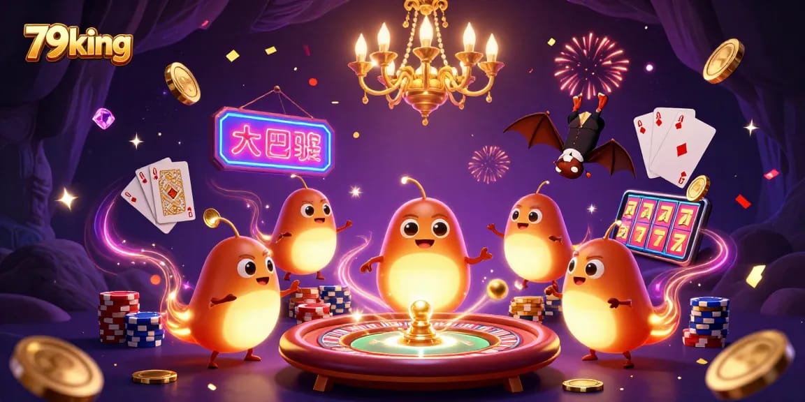 79king casino scene with glowworms illuminating a vibrant gaming atmosphere with coins and cards.