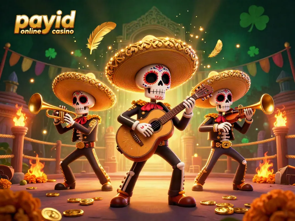 Experience the thrill of play at a payid online casino with vibrant 3D mariachi band illustration.