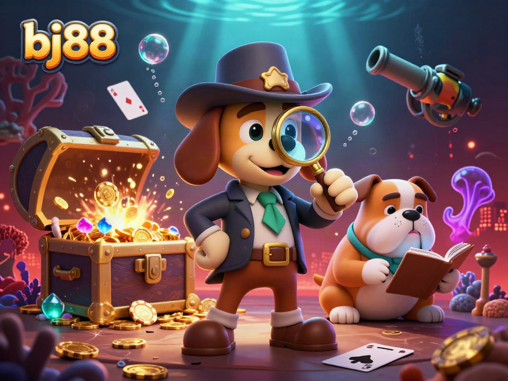 Engage in thrilling casino adventures with bj88, featuring a detective bloodhound exploring clues and treasures.