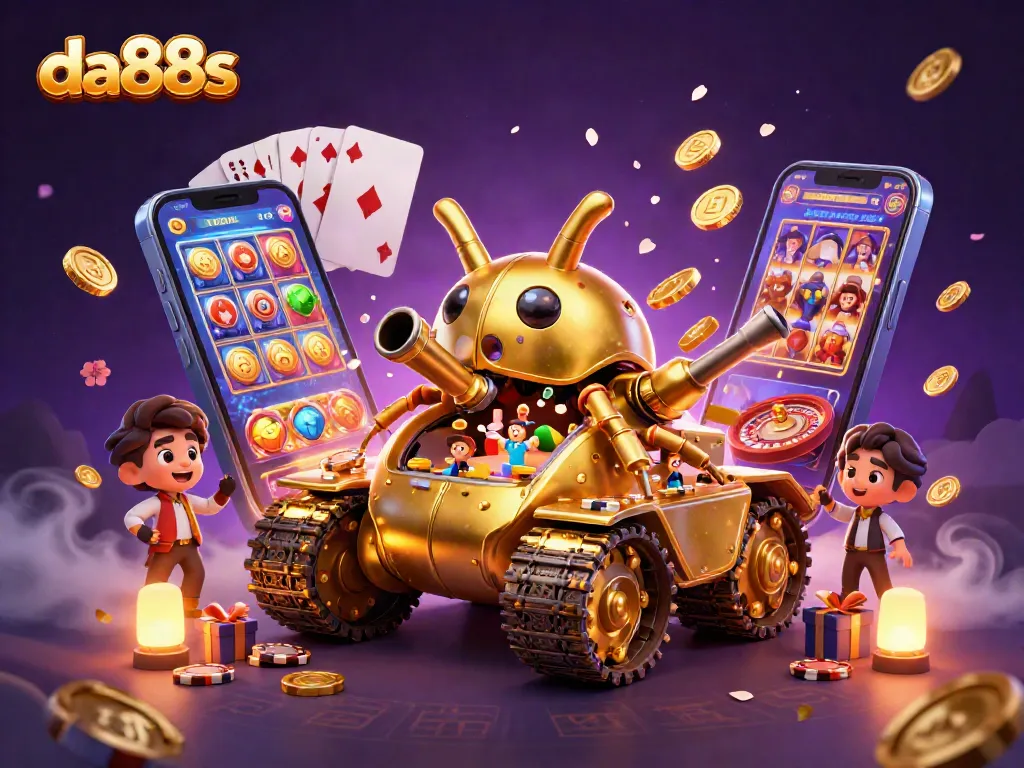 Engage with da88s at the vibrant mini-casino within a golden beetle tank, full of dynamic game elements.
