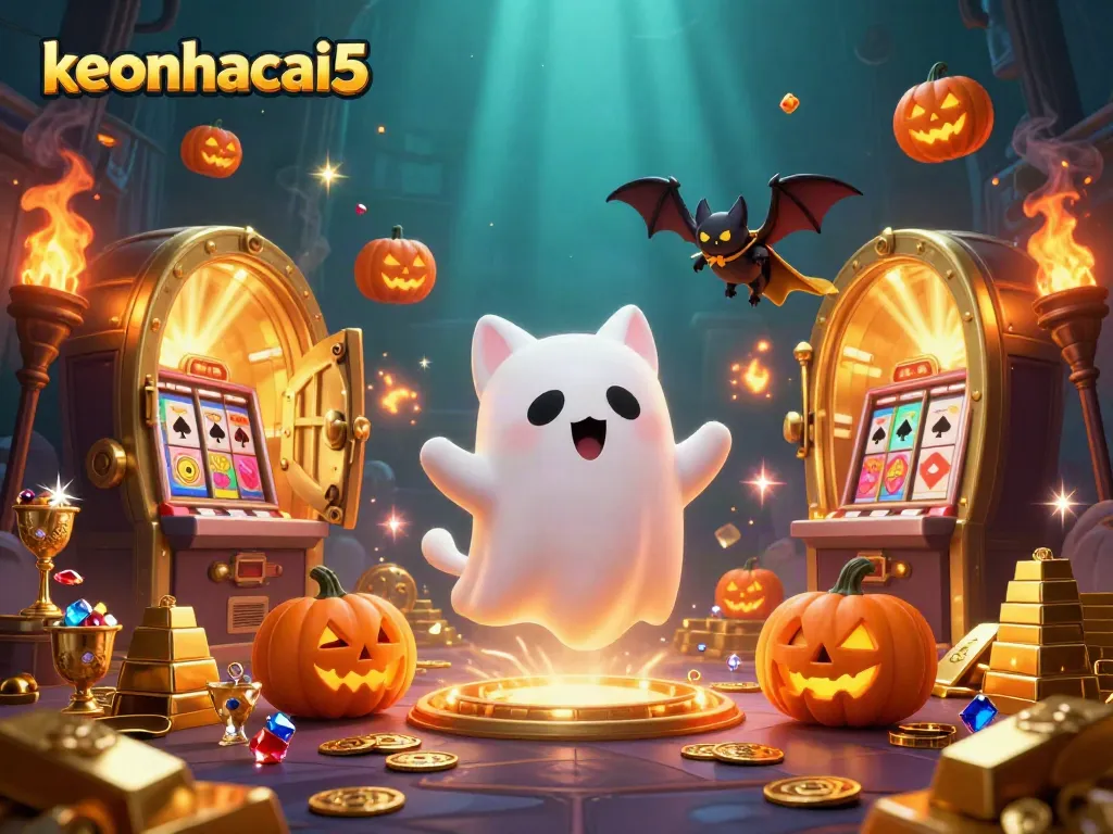 Experience thrilling gaming with keonhacai5 at a haunted casino filled with exciting slot machines and treasure.