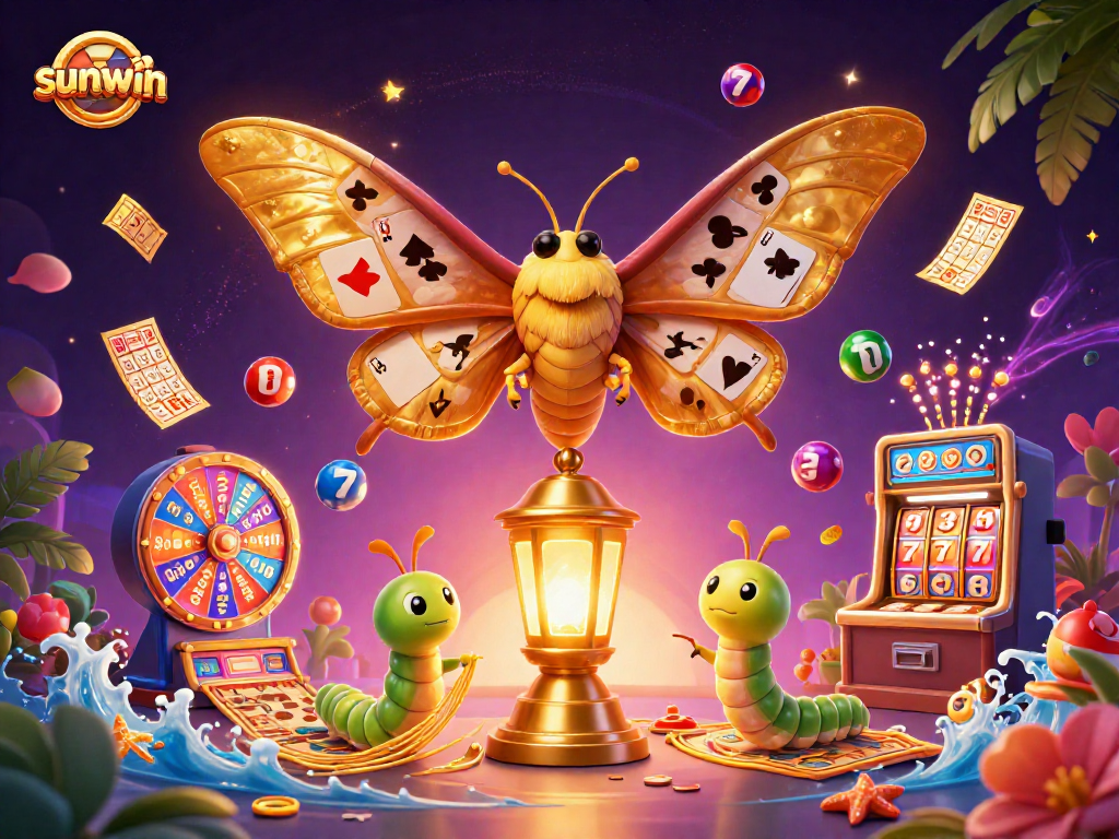 Engage with sunwin's vibrant casino world featuring a golden moth and lottery magic.