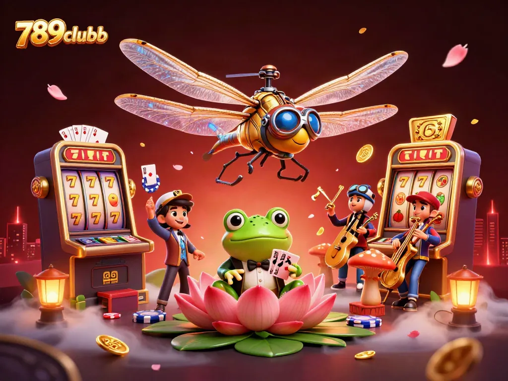 Engage in thrilling gameplay at 789clubb with a vibrant casino scene featuring unique characters and dynamic game elements.