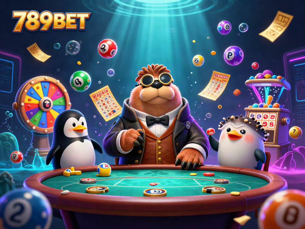 Engage with 789BET's vibrant underwater poker scene featuring whimsical characters in action