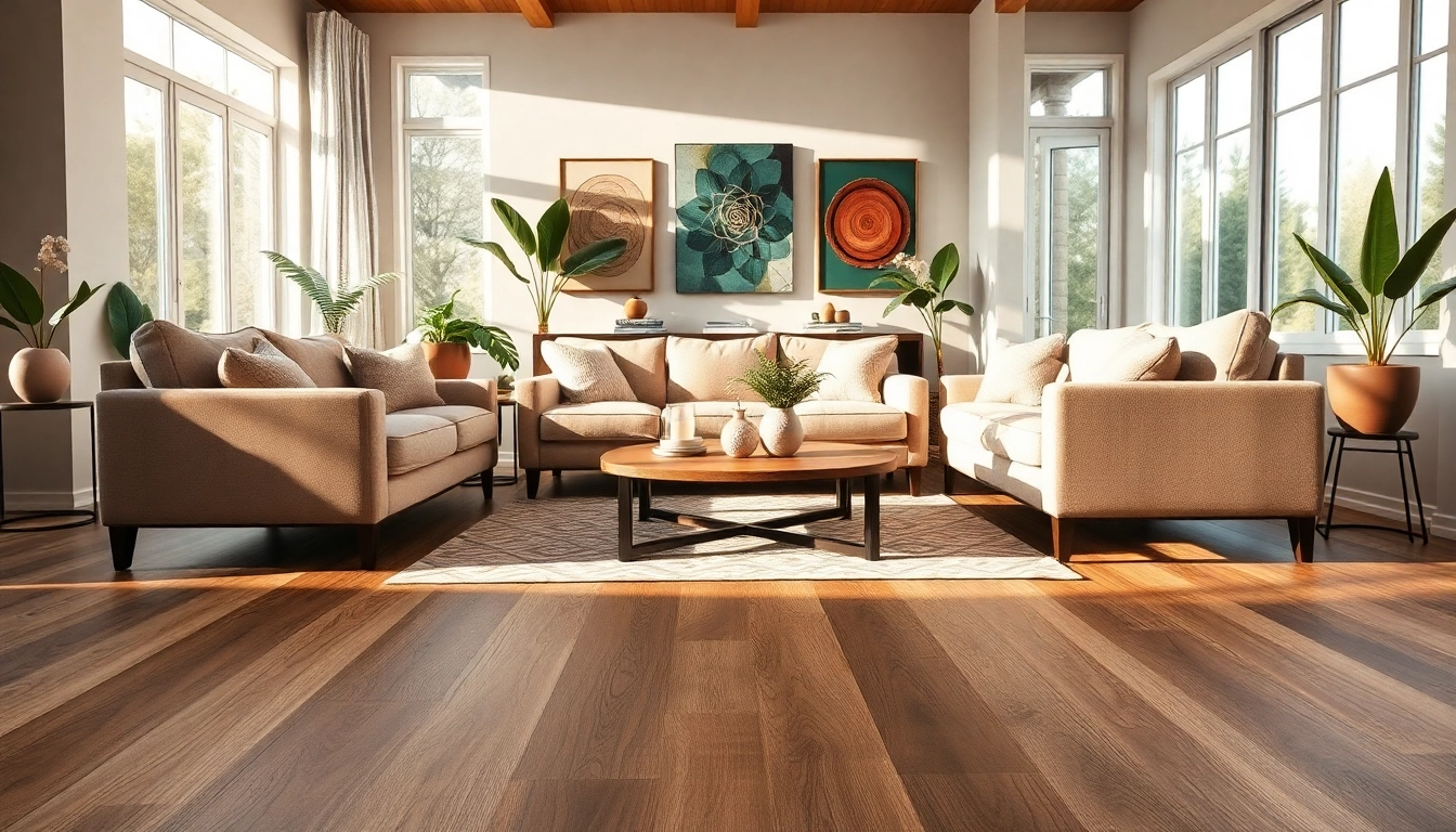 Elegant living space with vinyl plank flooring showcasing its rich texture and inviting atmosphere.