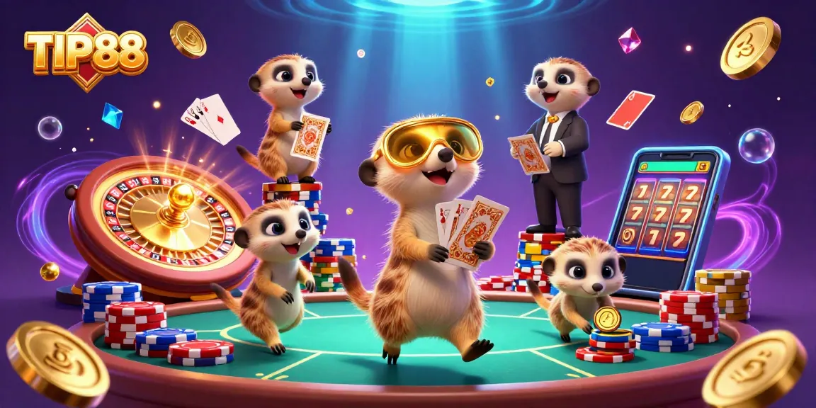 Experience winning excitement at TIP88's lively casino with meerkats in a vibrant 3D scene.