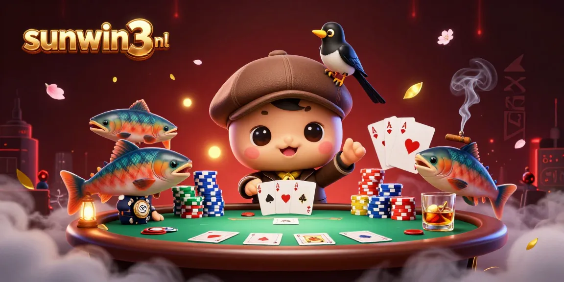 Join the excitement at sunwin3 nl with a colorful illustration of Nessie and friends at the poker table.