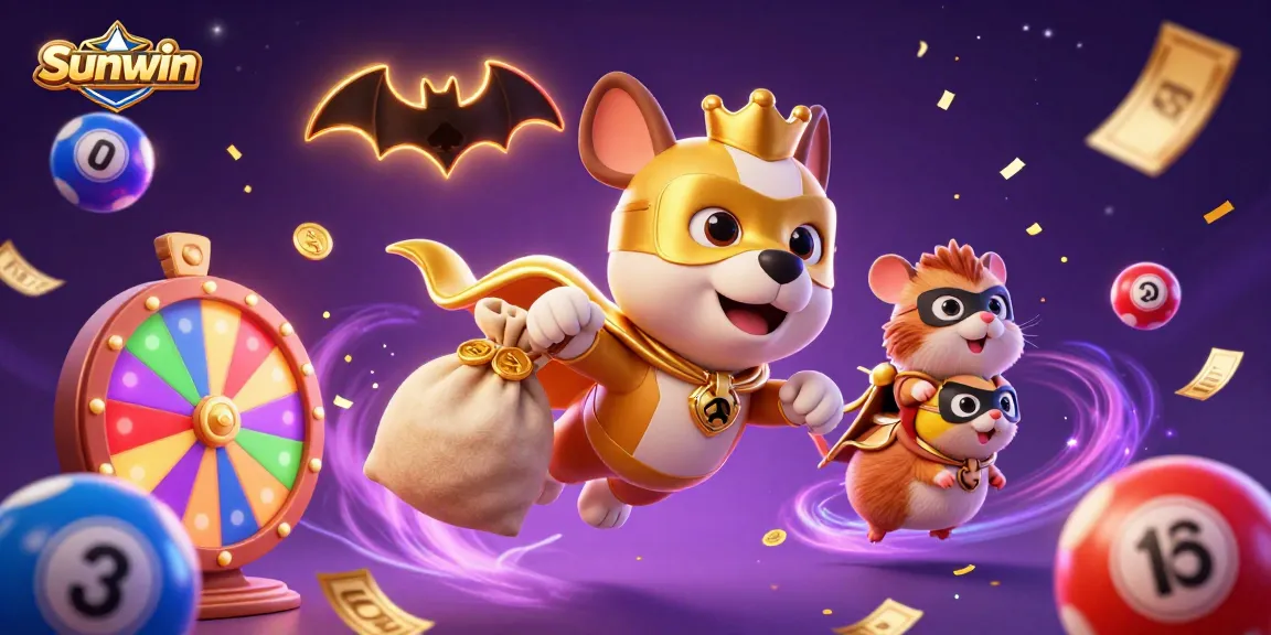Win big with Sunwin as our superhero dog and hamster embark on a colorful casino adventure.