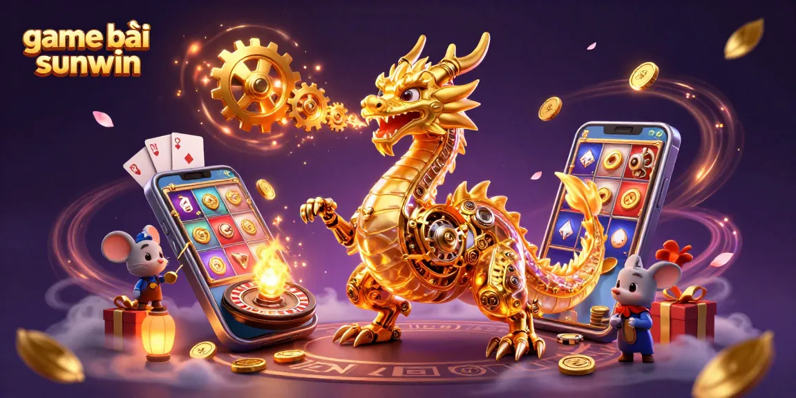 Engage in thrilling game bài sunwin with a golden dragon and vibrant casino elements in a dynamic 3D illustration.