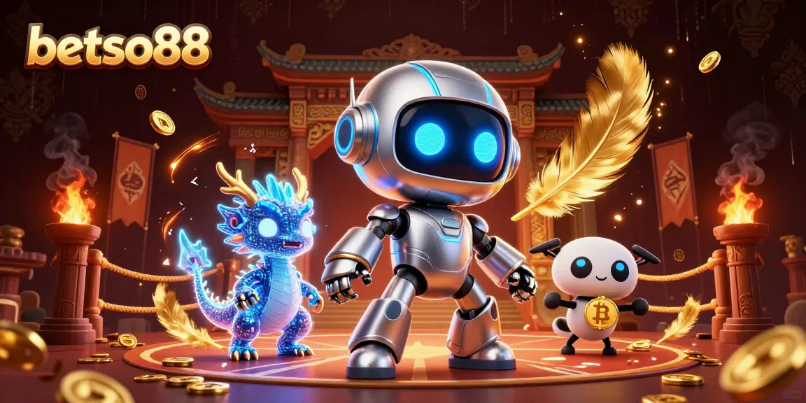 Experience the thrill of betso88 with a cyberpunk mascot and holographic dragon in an immersive gaming environment.