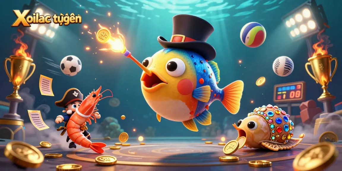 Xoilac trực tuyến offers exciting sports betting experiences with dynamic 3D illustration showcasing sports elements and characters.