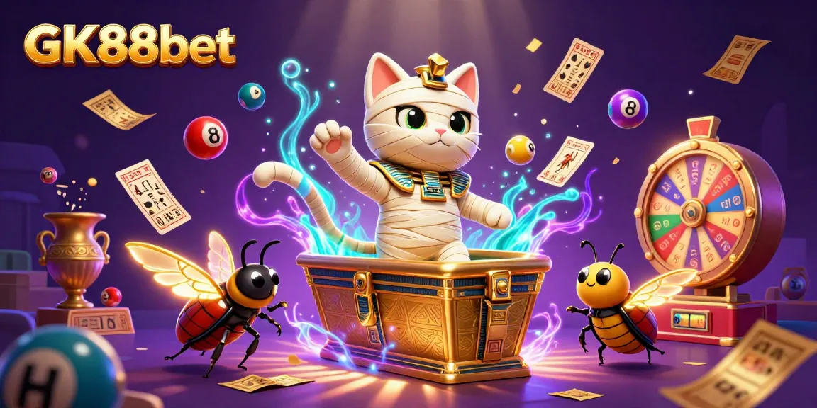 Experience thrilling gaming action at GK88bet with a vibrant lottery scene and 3D characters.