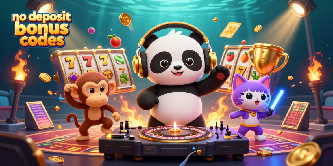 Engage with exciting no deposit bonus codes through a vibrant casino-themed scene featuring animated characters.
